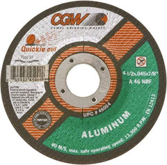 Camel Grinding Wheels - 46 Grit, 4-1/2" Wheel Diam, Type 27 Depressed Center Wheel - Medium Grade, Aluminum Oxide, Resinoid Bond, N Hardness, 13,300 Max RPM - Exact Tool & Supply
