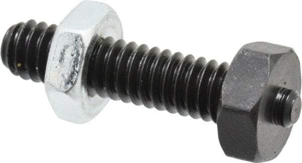 Jergens - 1/4-20 Thread, 7/16" Size, 1-1/4" Long, Black Oxide Coated, Low Carbon Steel Clamp Rest - 29/32" Thread Length, 5/32" Pin Diam x 5/64" Pin Height, 11/64" Nut Height - Exact Tool & Supply