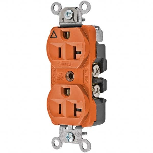 Hubbell Wiring Device-Kellems - 125V 20A NEMA 5-20R Commercial Grade Orange Straight Blade Duplex Receptacle - Exact Tool & Supply