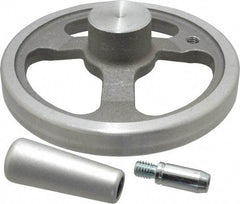 Jergens - 6", 3 Spoke Offset Handwheel with Handle - 1-1/2" Hub, Aluminum Alloy, Plain Finish - Exact Tool & Supply