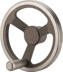 Jergens - 8", 3 Spoke Offset Handwheel with Handle - 2" Hub, Aluminum Alloy, Plain Finish - Exact Tool & Supply