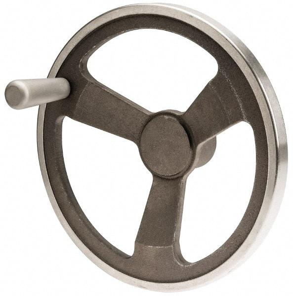Jergens - 12", 3 Spoke Offset Handwheel with Handle - 2-1/2" Hub, Aluminum Alloy, Plain Finish - Exact Tool & Supply