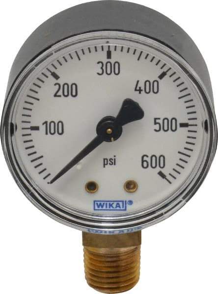Wika - 2" Dial, 1/4 Thread, 0-600 Scale Range, Pressure Gauge - Lower Connection Mount, Accurate to 3-2-3% of Scale - Exact Tool & Supply