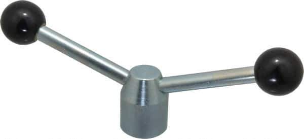 Jergens - 2 Offset Arms, 5/8-11 Inch Hole, Cadmium Plated, Tapped Clamping Handle - 15/16 Inch Deep Hole, 1/2 Inch Arm Diameter, 1-1/2 Inch Hub Diameter, 1-3/8 Inch Ball Diameter - Exact Tool & Supply