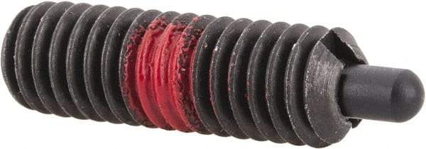Jergens - 5/16-18, 1" Thread Length, 3/16" Plunger Projection, Steel Threaded Spring Plunger - 0.135" Max Plunger Diam, 1" Plunger Length, 3 Lb Init End Force, 15 Lb Final End Force, 5/32" Hex - Exact Tool & Supply