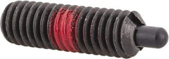 Jergens - 5/16-18, 1" Thread Length, 3/16" Plunger Projection, Steel Threaded Spring Plunger - 0.135" Max Plunger Diam, 1" Plunger Length, 3 Lb Init End Force, 15 Lb Final End Force, 5/32" Hex - Exact Tool & Supply