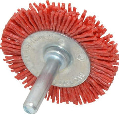 Value Collection - 2" OD, 1/4" Shank Diam, Crimped Nylon Wheel Brush - 1/4" Face Width, 5/16" Trim Length, 4,500 RPM - Exact Tool & Supply