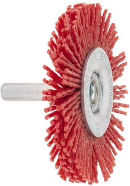 Value Collection - 2-3/8" OD, 1/4" Shank Diam, Crimped Nylon Wheel Brush - 1/4" Face Width, 5/16" Trim Length, 4,500 RPM - Exact Tool & Supply