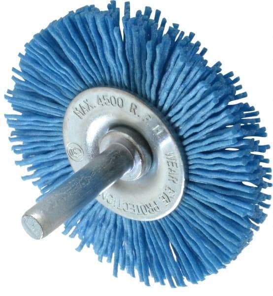 Value Collection - 2-3/8" OD, 1/4" Shank Diam, Crimped Nylon Wheel Brush - 1/4" Face Width, 5/16" Trim Length, 4,500 RPM - Exact Tool & Supply