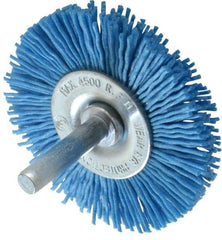 Value Collection - 2-3/8" OD, 1/4" Shank Diam, Crimped Nylon Wheel Brush - 1/4" Face Width, 5/16" Trim Length, 4,500 RPM - Exact Tool & Supply