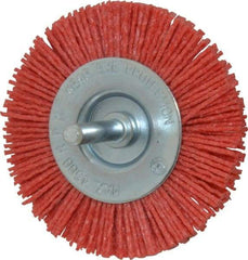 Value Collection - 3" OD, 1/4" Shank Diam, Crimped Nylon Wheel Brush - 1/4" Face Width, 5/16" Trim Length, 4,500 RPM - Exact Tool & Supply