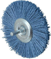 Value Collection - 4" OD, 1/4" Shank Diam, Crimped Nylon Wheel Brush - 1/4" Face Width, 5/16" Trim Length, 4,500 RPM - Exact Tool & Supply