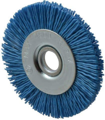 Value Collection - 3" OD, 1/2" Shank Diam, 1/2" Arbor Hole, Crimped Nylon Wheel Brush - 3/8" Face Width, 5/16" Trim Length, 4,500 RPM - Exact Tool & Supply