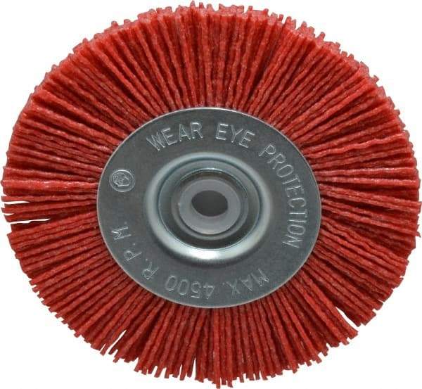 Value Collection - 4" OD, 1/2" Shank Diam, 1/2" Arbor Hole, Crimped Nylon Wheel Brush - 1/2" Face Width, 5/16" Trim Length, 4,500 RPM - Exact Tool & Supply