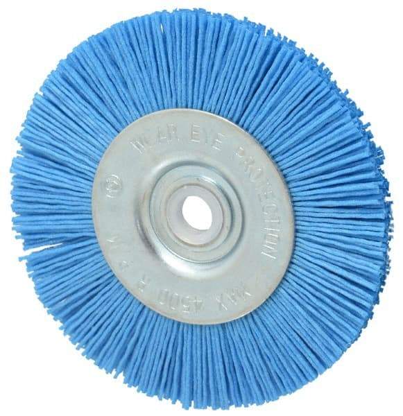 Value Collection - 4" OD, 1/2" Shank Diam, 1/2" Arbor Hole, Crimped Nylon Wheel Brush - 1/2" Face Width, 5/16" Trim Length, 4,500 RPM - Exact Tool & Supply