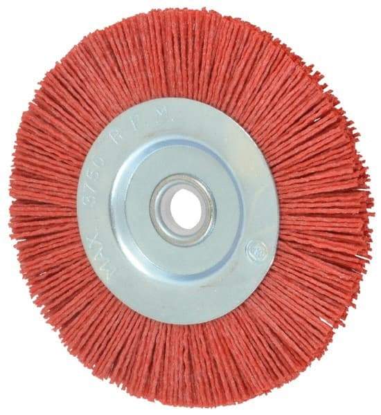 Value Collection - 5" OD, 5/8" Shank Diam, 5/8" Arbor Hole, Crimped Nylon Wheel Brush - 5/16" Face Width, 5/16" Trim Length, 3,750 RPM - Exact Tool & Supply