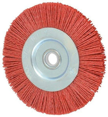 Value Collection - 5" OD, 5/8" Shank Diam, 5/8" Arbor Hole, Crimped Nylon Wheel Brush - 5/16" Face Width, 5/16" Trim Length, 3,750 RPM - Exact Tool & Supply
