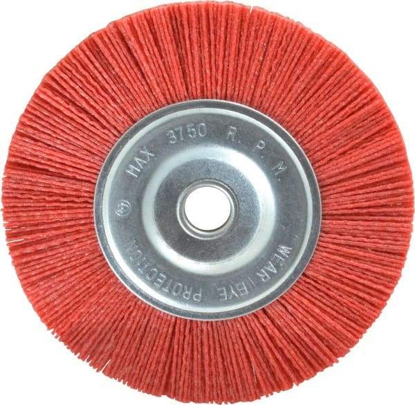 Value Collection - 6" OD, 5/8" Shank Diam, 5/8" Arbor Hole, Crimped Nylon Wheel Brush - 5/16" Face Width, 5/16" Trim Length, 3,750 RPM - Exact Tool & Supply