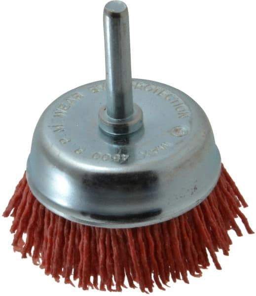 Value Collection - 2" Diam, 1/4" Hole Size Straight Wire Nylon Cup Brush - Coarse Grade, 4,500 Max RPM - Exact Tool & Supply