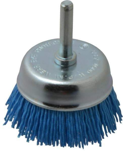 Value Collection - 2" Diam, 1/4" Hole Size Straight Wire Nylon Cup Brush - Fine Grade, 4,500 Max RPM - Exact Tool & Supply