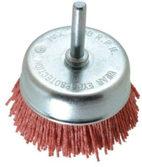 Value Collection - 3" Diam, 1/4" Hole Size Straight Wire Nylon Cup Brush - Coarse Grade, 4,500 Max RPM - Exact Tool & Supply