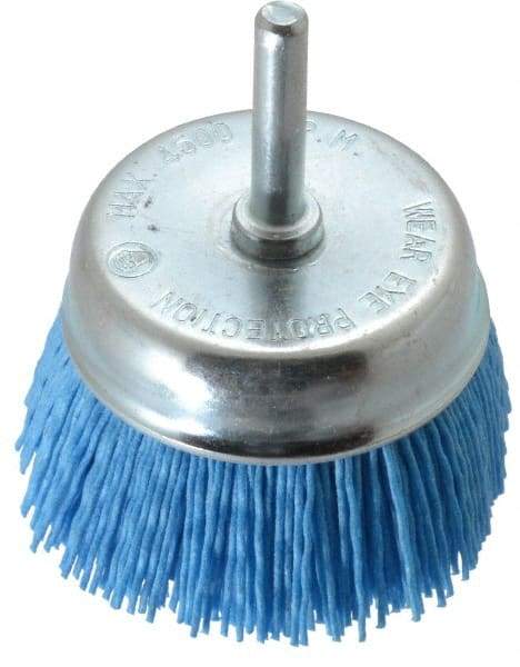 Value Collection - 3" Diam, 1/4" Hole Size Straight Wire Nylon Cup Brush - Fine Grade, 4,500 Max RPM - Exact Tool & Supply