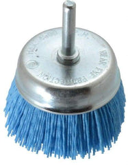 Value Collection - 3" Diam, 1/4" Hole Size Straight Wire Nylon Cup Brush - Fine Grade, 4,500 Max RPM - Exact Tool & Supply