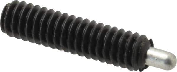Jergens - 1/4-20, 1" Thread Length, 3/16" Plunger Projection, Steel Threaded Spring Plunger - 0.119" Max Plunger Diam, 1" Plunger Length, 1 Lb Init End Force, 4 Lb Final End Force, 1/8" Hex - Exact Tool & Supply
