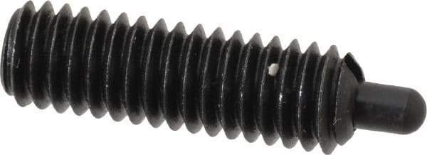 Jergens - 5/16-18, 1" Thread Length, 3/16" Plunger Projection, Steel Threaded Spring Plunger - 0.135" Max Plunger Diam, 1" Plunger Length, 3 Lb Init End Force, 15 Lb Final End Force, 5/32" Hex - Exact Tool & Supply