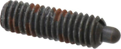 Jergens - 3/8-16, 1-1/8" Thread Length, 3/16" Plunger Projection, Steel Threaded Spring Plunger - 0.186" Max Plunger Diam, 1-1/8" Plunger Length, 5.5 Lb Init End Force, 14.5 Lb Final End Force, 3/16" Hex - Exact Tool & Supply