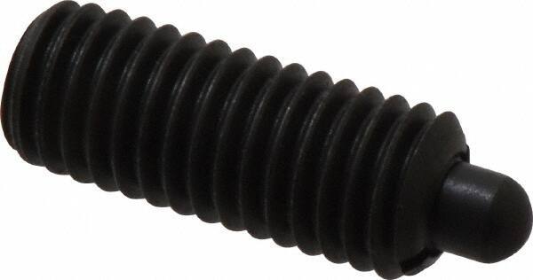 Jergens - 1/2-13, 1-1/4" Thread Length, 1/4" Plunger Projection, Steel Threaded Spring Plunger - 1/4" Max Plunger Diam, 1-1/4" Plunger Length, 6.6 Lb Init End Force, 17.4 Lb Final End Force, 1/4" Hex - Exact Tool & Supply
