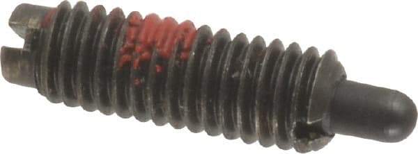 Jergens - 10-32, 9/16" Thread Length, 1/8" Plunger Projection, Steel Threaded Spring Plunger - 0.093" Max Plunger Diam, 9/16" Plunger Length, 0.5 Lb Init End Force, 5 Lb Final End Force - Exact Tool & Supply