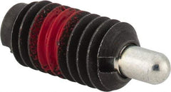 Jergens - 5/16-18, 5/8" Thread Length, 3/16" Plunger Projection, Steel Threaded Spring Plunger - 0.135" Max Plunger Diam, 5/8" Plunger Length, 0.5 Lb Init End Force, 4.5 Lb Final End Force - Exact Tool & Supply