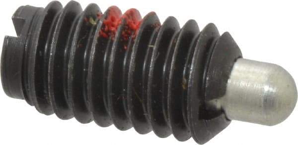 Jergens - 3/8-16, 11/16" Thread Length, 3/16" Plunger Projection, Steel Threaded Spring Plunger - 0.186" Max Plunger Diam, 11/16" Plunger Length, 1.5 Lb Init End Force, 7.5 Lb Final End Force - Exact Tool & Supply