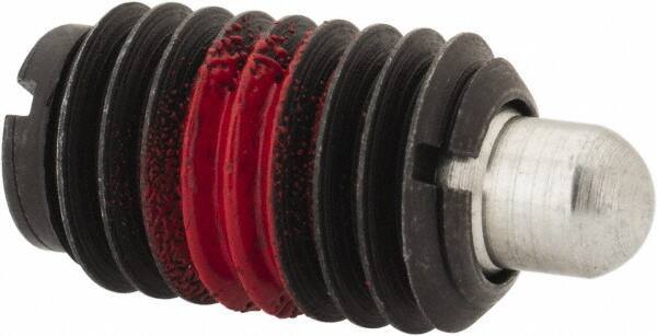 Jergens - 1/2-13, 13/16" Thread Length, 1/4" Plunger Projection, Steel Threaded Spring Plunger - 1/4" Max Plunger Diam, 13/16" Plunger Length, 1.7 Lb Init End Force, 8.5 Lb Final End Force - Exact Tool & Supply