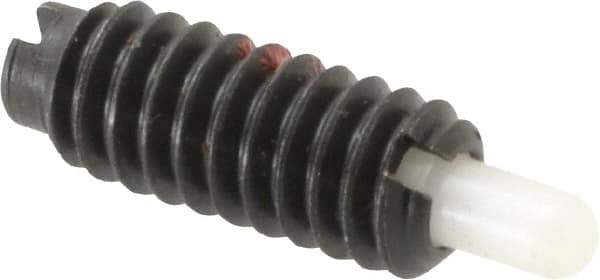 Jergens - 1/4-20, 5/8" Thread Length, 3/16" Plunger Projection, Steel Threaded Spring Plunger - 0.119" Max Plunger Diam, 5/8" Plunger Length, 0.3 Lb Init End Force, 3.5 Lb Final End Force - Exact Tool & Supply