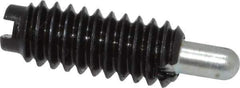 Jergens - 1/4-20, 5/8" Thread Length, 3/16" Plunger Projection, Steel Threaded Spring Plunger - 0.119" Max Plunger Diam, 5/8" Plunger Length, 0.3 Lb Init End Force, 3.5 Lb Final End Force - Exact Tool & Supply