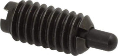 Jergens - 5/16-18, 5/8" Thread Length, 3/16" Plunger Projection, Steel Threaded Spring Plunger - 0.135" Max Plunger Diam, 5/8" Plunger Length, 0.5 Lb Init End Force, 10 Lb Final End Force - Exact Tool & Supply