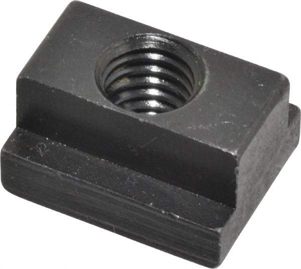 Jergens - 3/8-16 Blind Tapped T Slot Nut - 7/16" Slot Width, 11/16 x 7/32" Base Width x Height, 7/8 x 1/2" OAL x Height - Exact Tool & Supply