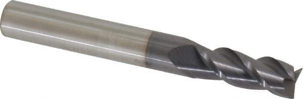 Accupro - 19/64", 3/4" LOC, 5/16" Shank Diam, 2-1/2" OAL, 3 Flute, Solid Carbide Square End Mill - Single End, AlTiN Finish, Spiral Flute, 40° Helix, Centercutting, Right Hand Cut, Right Hand Flute - Exact Tool & Supply