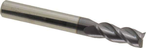 Accupro - 5/16", 3/4" LOC, 5/16" Shank Diam, 2-1/2" OAL, 3 Flute, Solid Carbide Square End Mill - Single End, AlTiN Finish, Spiral Flute, 40° Helix, Centercutting, Right Hand Cut, Right Hand Flute - Exact Tool & Supply