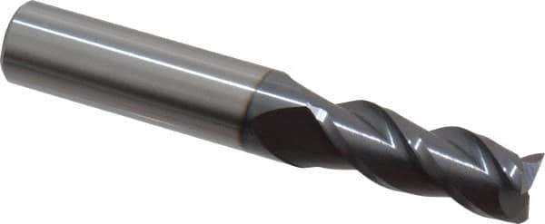 Accupro - 25/64", 1" LOC, 7/16" Shank Diam, 2-3/4" OAL, 3 Flute, Solid Carbide Square End Mill - Single End, AlTiN Finish, Spiral Flute, 40° Helix, Centercutting, Right Hand Cut, Right Hand Flute - Exact Tool & Supply