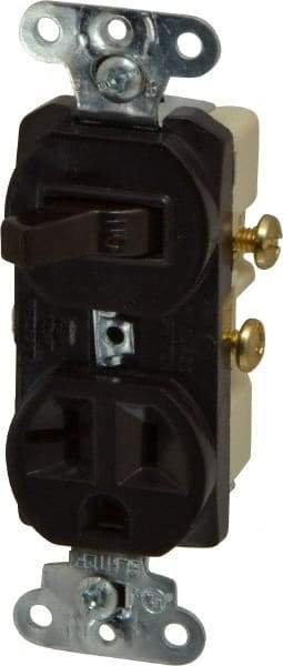 Pass & Seymour - 1 Pole, 120/125 Volt, 20 Amp, 1 Outlet, Flush Mounted, Self Grounding, Tamper Resistant Combination Outlet and Switch - 5-20R Configuration, 1 Switch, Side Wiring, UL Listed 20 498 Standard - Exact Tool & Supply