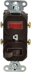 Pass & Seymour - 1 Pole, 120/125 VAC, 15 Amp, Flush Mounted, Ungrounded, Tamper Resistant Combination Switch with Pilot Light - NonNEMA Configuration, 1 Switch, Side Wiring, UL Listed 20 498 Standard - Exact Tool & Supply