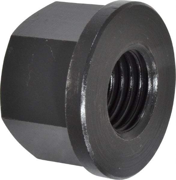 Jergens - 1-8, 2" Flange Diam, 1-1/4" High, 1-5/8" Across Flats, Flange Nut - Grade Low Carbon Steel Steel, Black Oxide Finish, 1/4" Flange Height, TCMA - Exact Tool & Supply