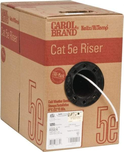 Made in USA - Cat5e, 24 AWG, 4 Wires, Unshielded Network & Ethernet Cable - White, Polyolefin, 1,000' OAL - Exact Tool & Supply