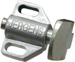 Jergens - 15/16" Body Width x 11/16" Body Len, 1/8" Stroke Len, 21/32" Btw Mt Hole Ctrs, Tang Square Spring Locating Stop - 10 Lb Mid End Force, 5/8" Stop Head Width x 7/8" Stop Head Height - Exact Tool & Supply