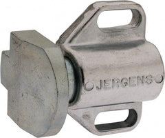 Jergens - 2" Body Width x 1-3/8" Body Len, 1/4" Stroke Len, 1-1/2" Btw Mt Hole Ctrs, Tang Square Spring Locating Stop - 32 Lb Mid End Force, 1-1/4" Stop Head Width x 1-1/2" Stop Head Height - Exact Tool & Supply
