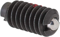 Jergens - 1/4-20, 0.125" Ball Diam, 17/32" Body Length, 0.035" Max Ball Reach, Threaded Ball Plunger - Steel Body, Stainless Steel Ball, 2 Lb Initial End Force, 4 Lb Final End Force, Locking Element - Exact Tool & Supply