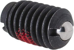 Jergens - 3/8-16, 0.187" Ball Diam, 5/8" Body Length, 0.048" Max Ball Reach, Threaded Ball Plunger - Steel Body, Stainless Steel Ball, 6 Lb Initial End Force, 21 Lb Final End Force, Locking Element - Exact Tool & Supply